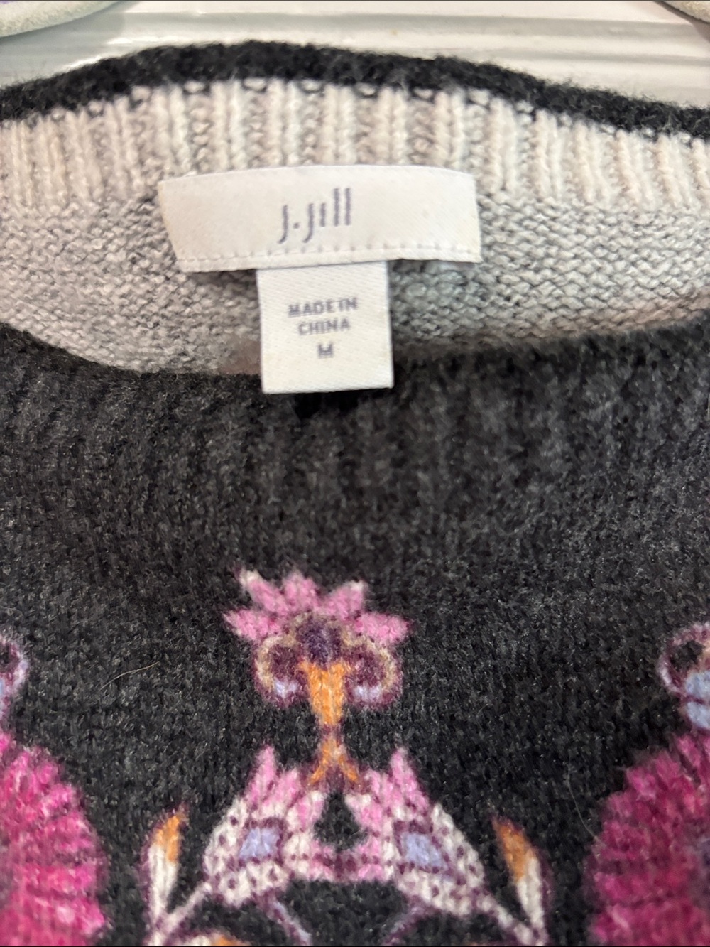 Charcoal Floral Crewneck Sweater - Pink Accent - Picture 2 of 3